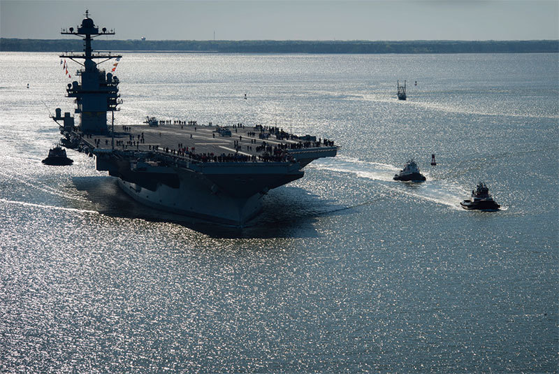 美國更新對朝作戰計畫，美海軍全新打造的最大核動力超級航母「福特號」計畫提前於7月開始服役。（Getty Images）