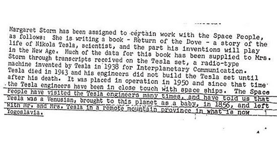 FBI公布的一份解密文件名為「Nikola Tesla Part03 of03」，揭示特斯拉來自金星。（網路截圖）