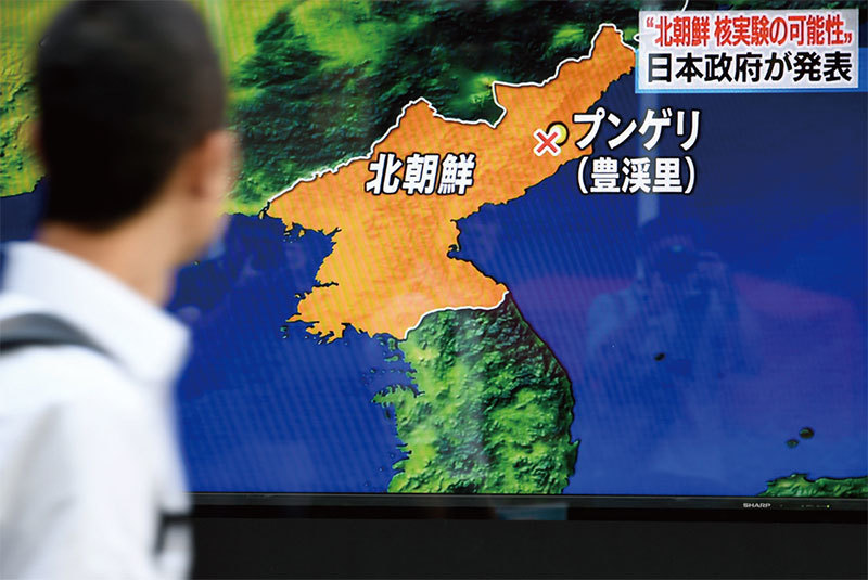 9月3日，中國舉行金磚峰會當天，北韓進行第六次核試，氫彈核爆導致北韓規模6.3地震，中國東北多地均有明顯震感，引發國際社會譴責。（Getty Images）
