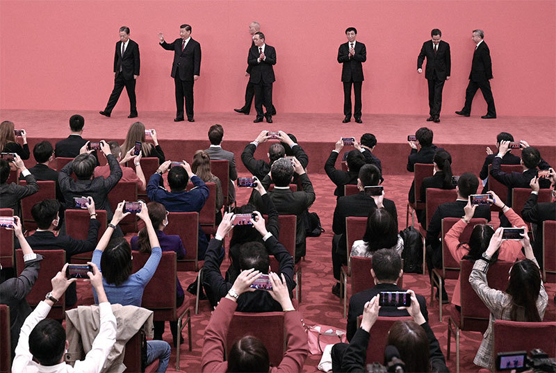 2022年10月23日，中共二十大新一屆常委亮相。（Noel Celis / AFP）