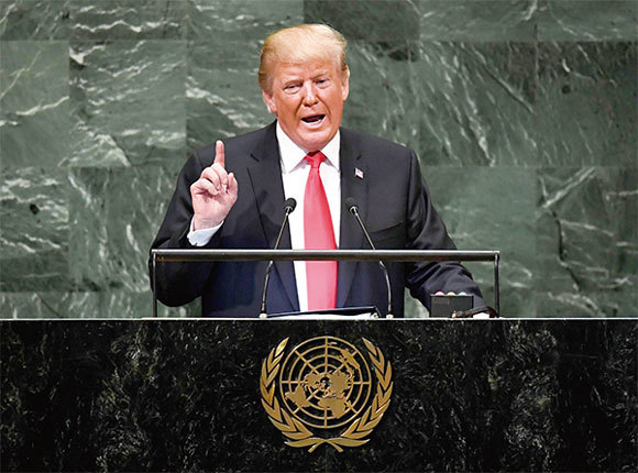9月25日，美國總統特朗普在聯合國大會發表演講，痛批共產主義是人類社會的毒瘤，呼籲全世界所有國家都抵制它。（AFP）