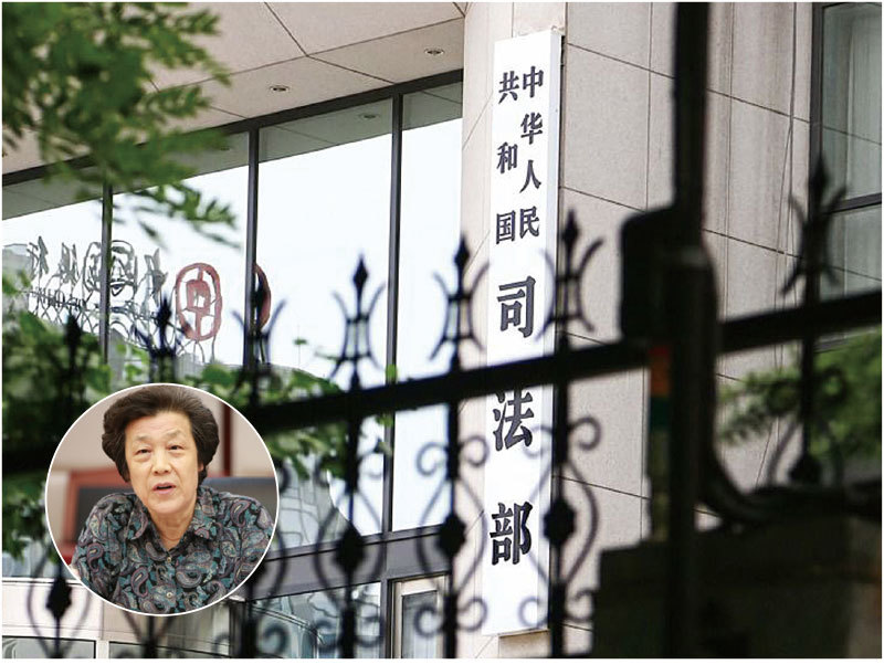 大陸法學教授、張讚寧律師表示，中共前司法部長吳愛英是個大法盲，其所作所為都是違反法律的，是破壞法制的主要的推手。（新紀元合成圖）