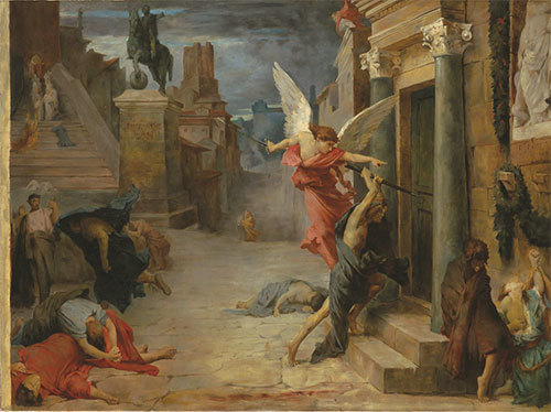 居勒-埃里．德洛內〈被瘟疫侵襲的羅馬城〉，1869年作，巴黎奧塞美術館藏。（維基百科）