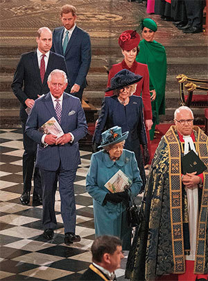 英國王儲查爾斯王子（左二）3月9日出席英國最大的年度宗教聚會。（Getty Images）