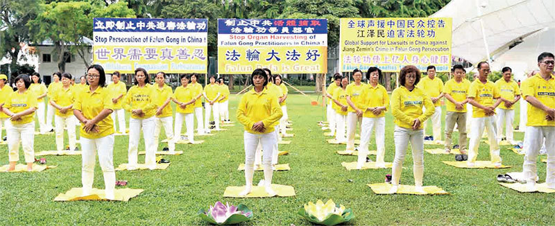2017年7月17日下午，新加坡部分法輪功學員在芳林公園集會，紀念「7．20」反迫害18周年。（蘇每善／大紀元）