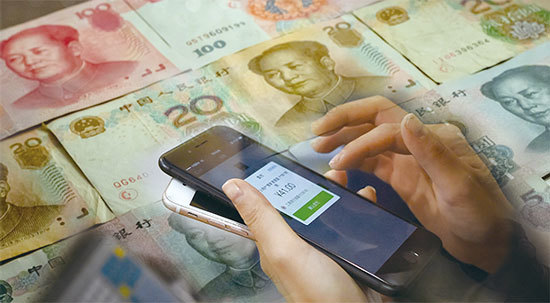 中共急推數字人民幣，只要手機上安裝「錢包」和電子支付工具，就可以完成交易。貨幣變成追蹤器，引發外界廣泛關注。（新紀元合成圖）