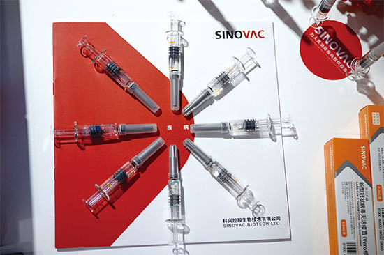 2020年9月6日中國國際服務貿易交易會展示的北京科興生物製品有限公司（Sinovac）疫苗。（AFP）