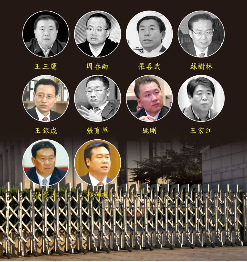 中共官方公布2017上半年的反腐數據，僅半年就有21萬名中共黨政官員遭查處。7月3日至21日已有10隻中共老虎落馬，多為江派要員。（新紀元合成圖）