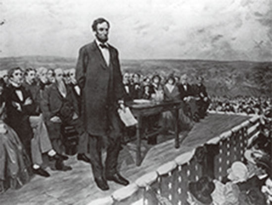 1863年11月，林肯在葛底斯堡（Gettysburg）演說。（國會圖書館油畫／Getty Images）