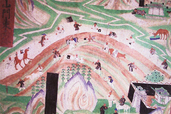 敦煌壁畫中描繪的往返於絲綢之路上的商隊。（公有領域）