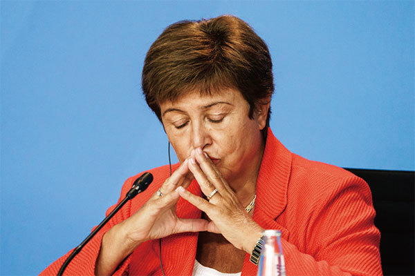 前世界銀行執行長喬治愛娃（Kristalina Georgieva）涉嫌在任期間，施壓竄改數據偏袒中國。（Clemens Bilan - Pool/Getty Images）