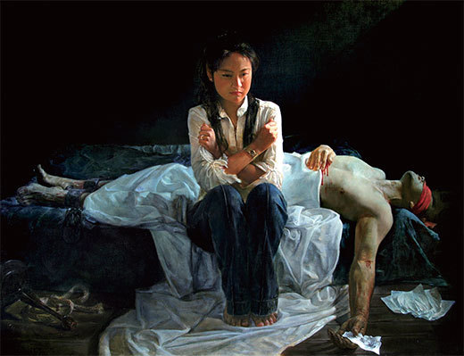 〈蒙難在中原〉，2008年第一屆大賽金獎作品，作者李園。（新唐人「全世界寫實人物油畫大賽」組委會提供）