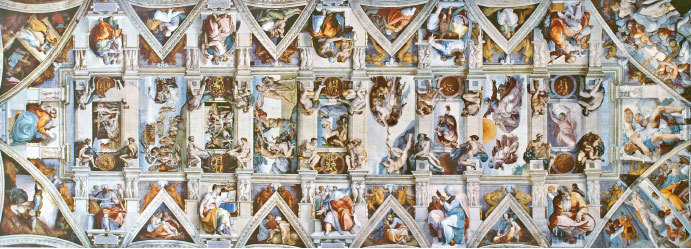 米開朗基羅〈西斯廷教堂天頂畫〉，創作於1511至1512年間的文藝復興全盛期。（公有領域）