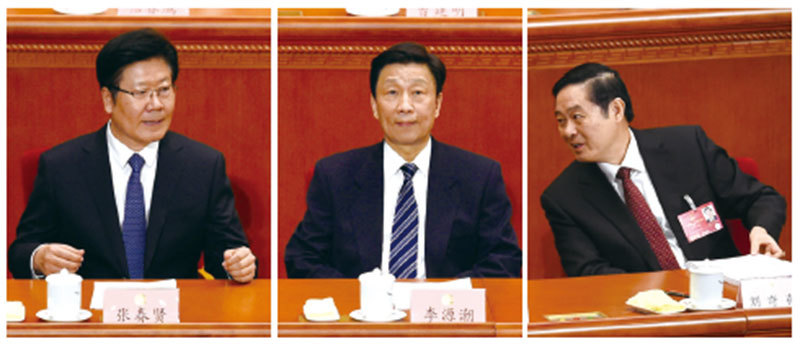 中共18屆政治局委員張春賢（左）、李源潮（中）、劉奇葆（右）未到齡提前出局，三人均不斷傳出被查消息。（Getty Images）