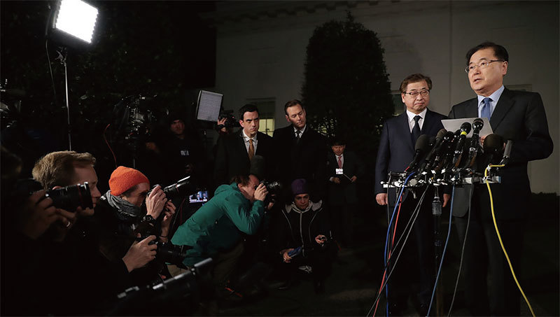 韓國高級官員3月8日在白宮表示，美國總統川普接受了北韓領導人金正恩提出的峰會請求，並將於5月前與金正恩會面。（Getty Images）
