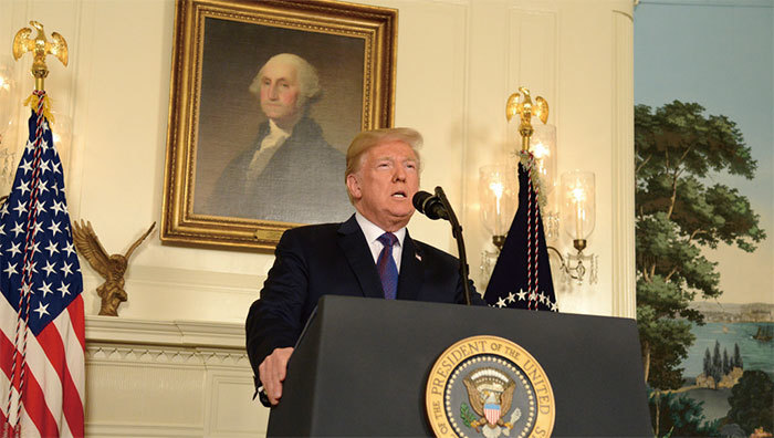 4月13日晚，美國總統川普在全國演說中宣布已下令攻擊敘利亞，以回應阿薩德政權在4月7日使用化學武器屠殺平民。（Getty Images）