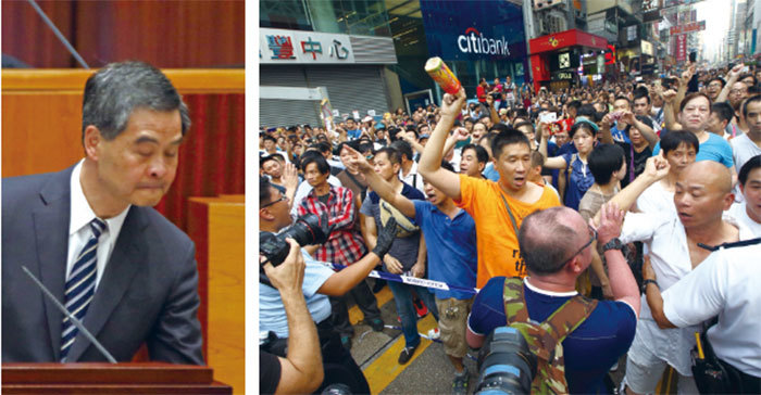 香港前特首梁振英由曾慶紅扶植上位，「涉黑」事件層出不窮，被外界形容為「黑幫亂港」。（大紀元）