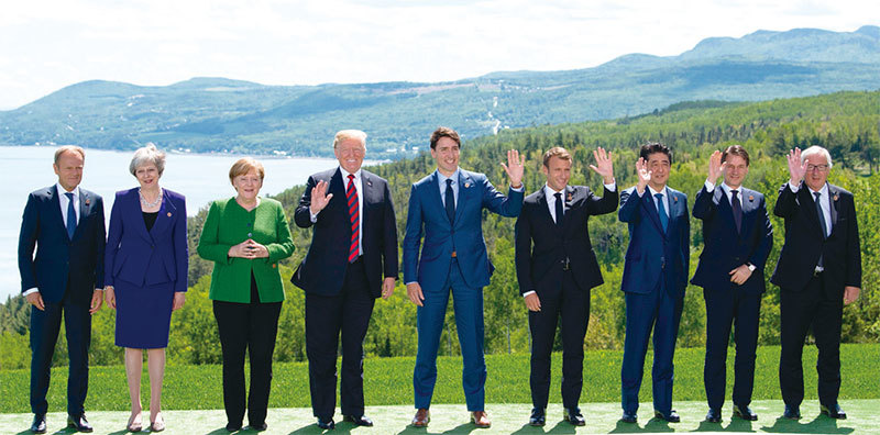 七大工業國組織（G7）開始協作，中共將再次面臨孤立。圖為參與2018年6月在加拿大舉行的第44屆G7峰會各方領導人。（AFP）