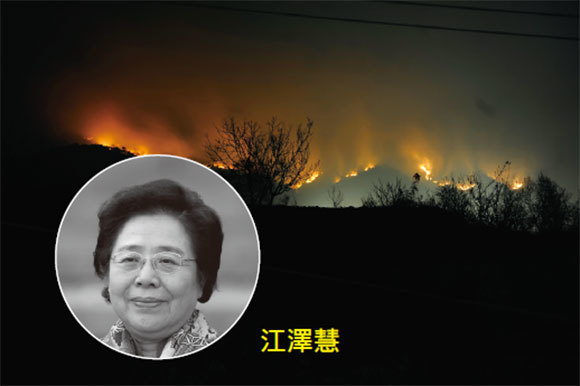 近期多地發生的森林火災，有不少已被曝光是人為縱火。而林業系統是江澤民堂妹江澤慧的勢力與利益地盤。（新紀元合成圖）